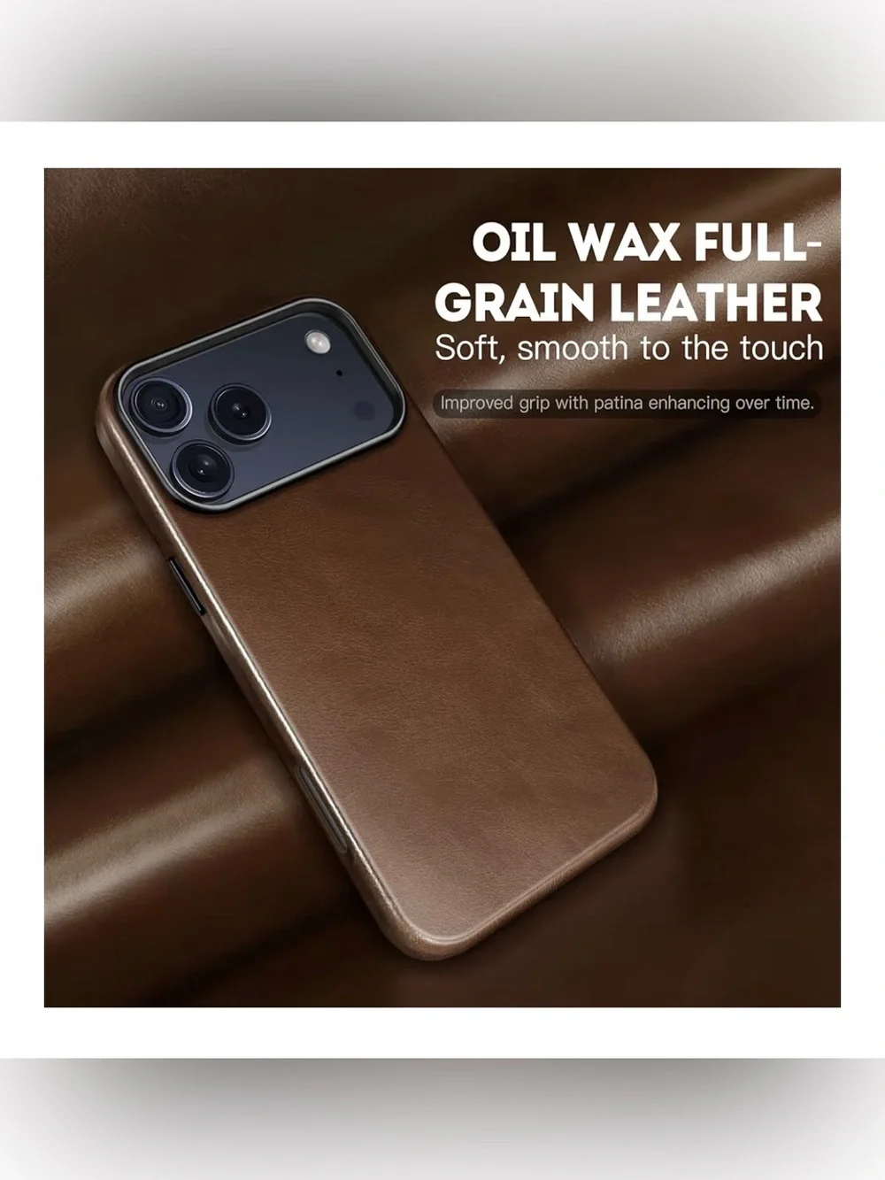 Genuine Leather Case for iPhone 17 Pro MAX 6.9 inch (Rustic Brown)